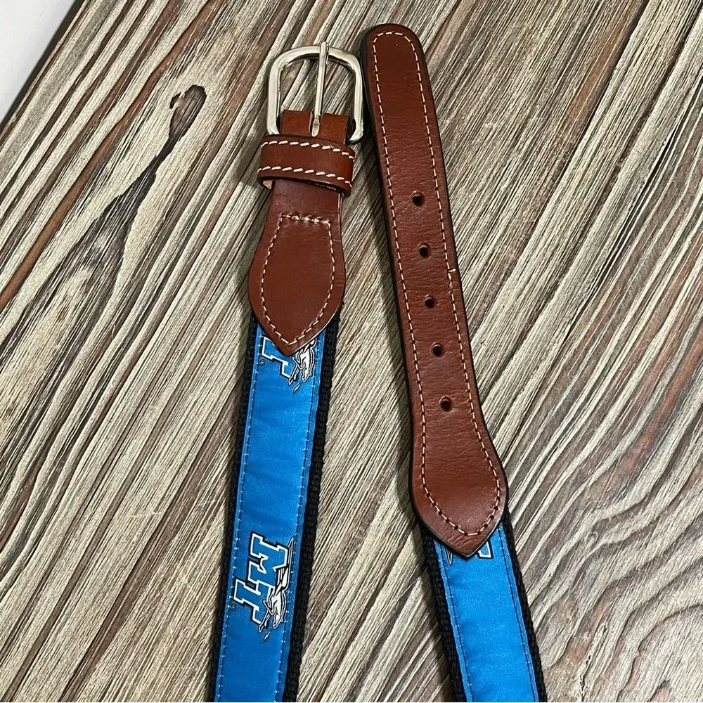 Middle Tennessee State University Blue Logo Canvas Golf Belt Men 32 Leather Trim